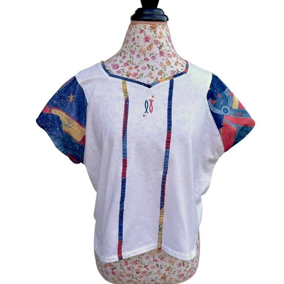 Vintage 70's Pisces T-Shirt Celestial Zodiac Astrological Boho Crop Top size XL - Picture 1 of 11